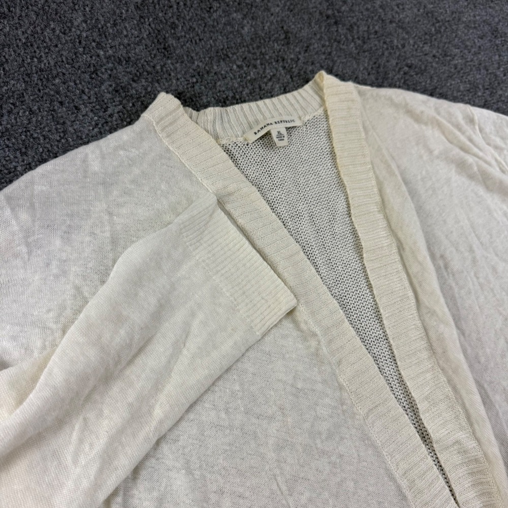 Banana Republic Cardigan Size XL Cream 100% Linen Open Front Sweater Women's